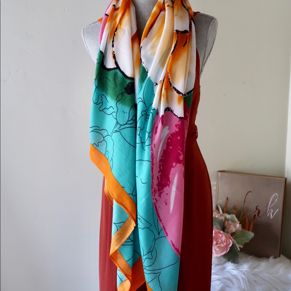 ROSE- Radiant Fuchsia,Turquoise, and Orange Scarf - Picture 6 of 7